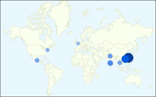 Map of top cities interested in Google+