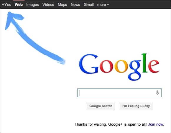 Google Plus promo on Google.com