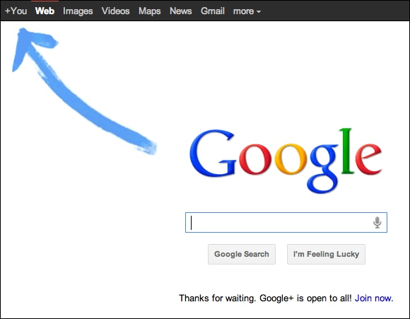 Google Plus promo on Google.com
