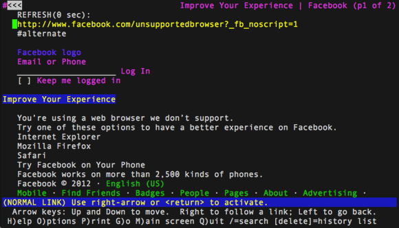 facebook in lynx