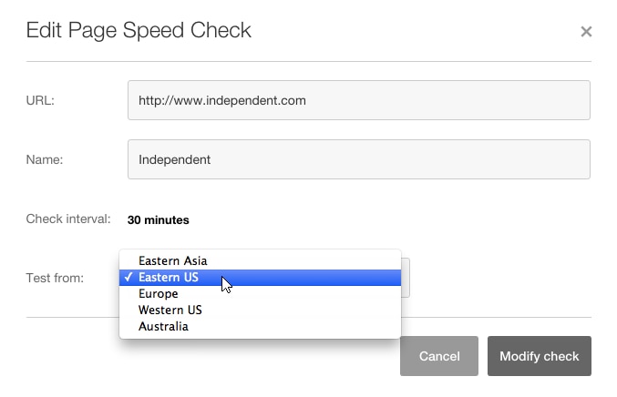 Multiple test locations for Page Speed